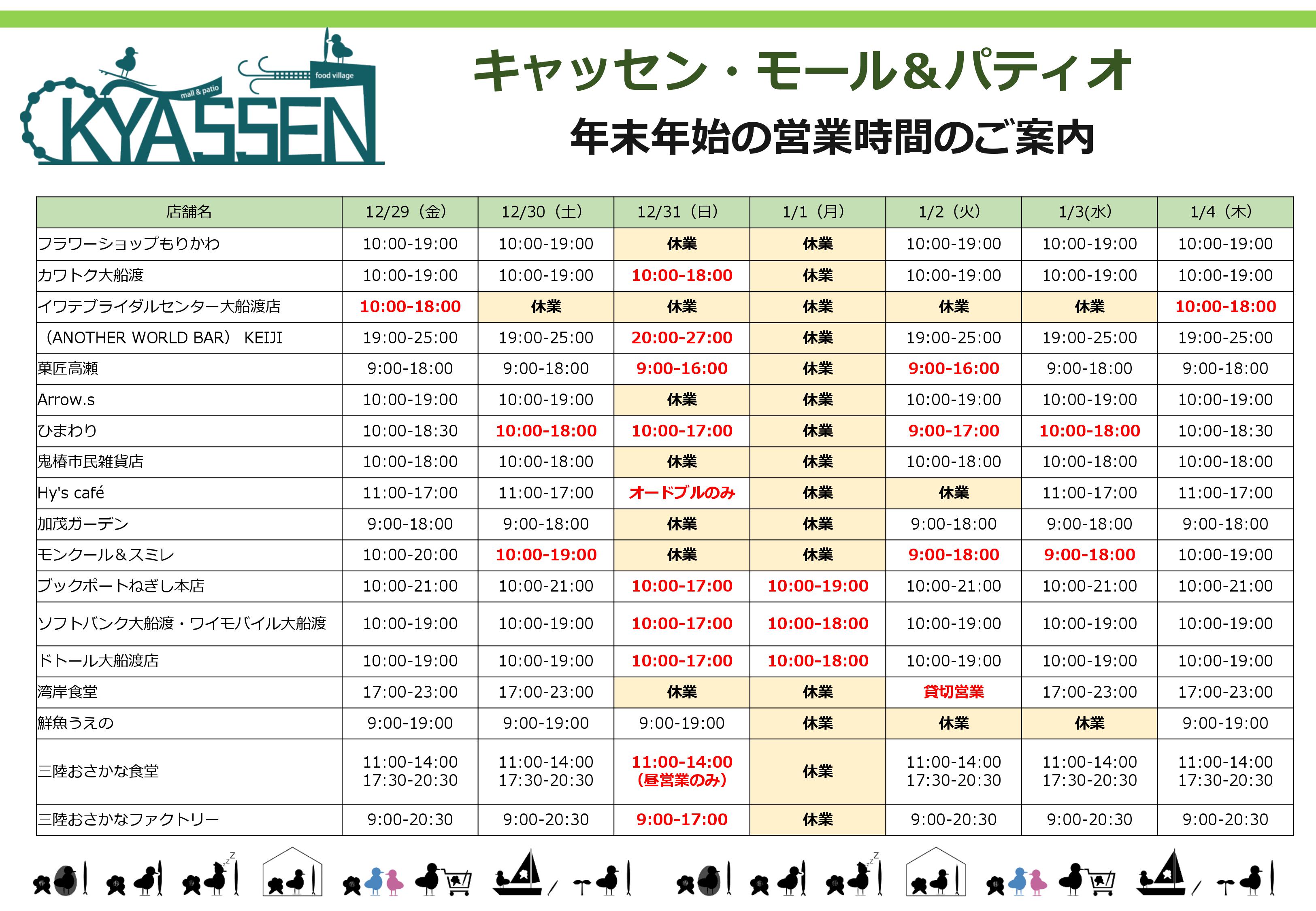 年末年始の営業のお知らせ【12/29修正】 | キャッセン大船渡